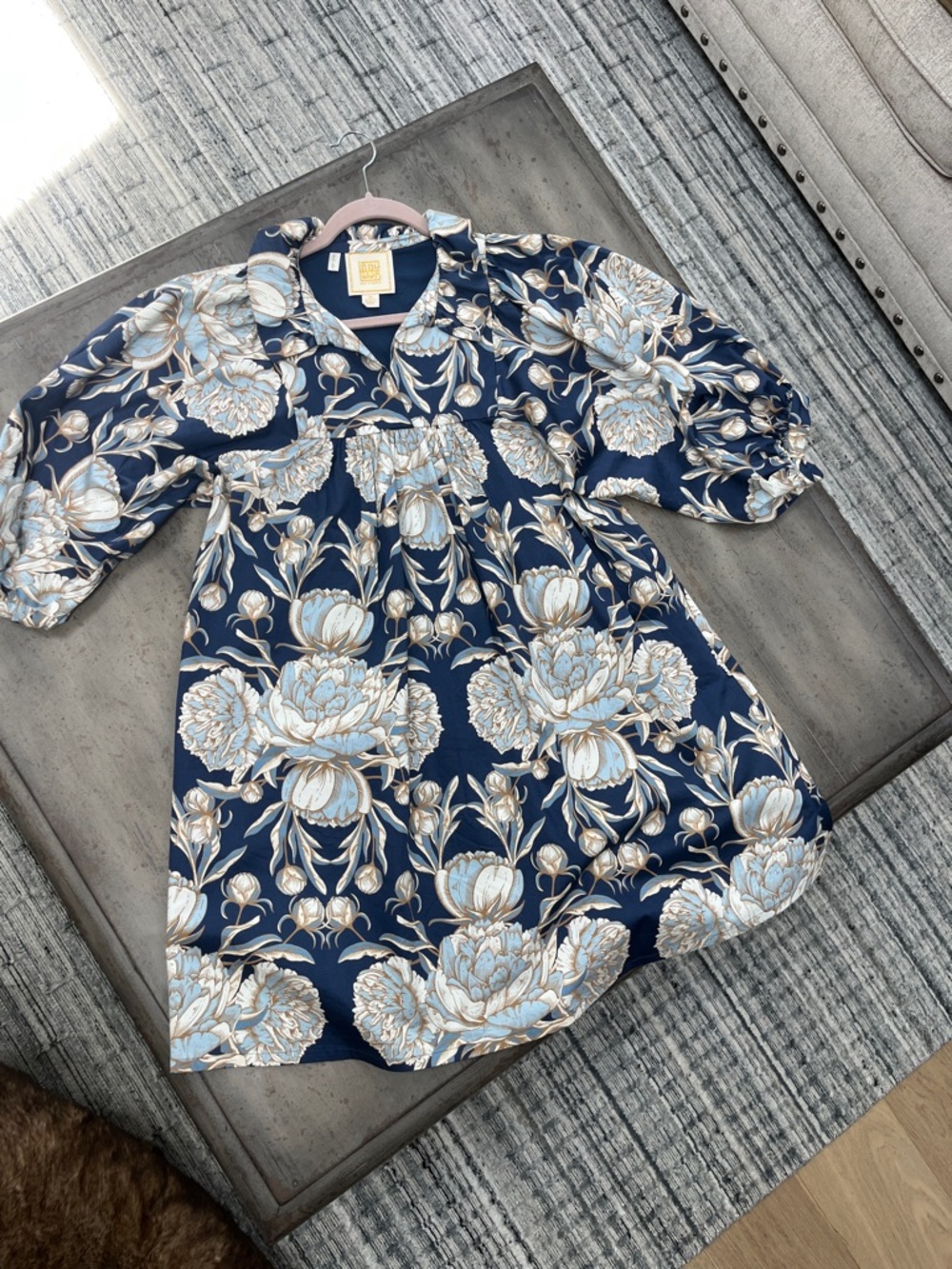 Emily McCarthy Navy Floral Babydoll Dress with Blue & Cream Blooms